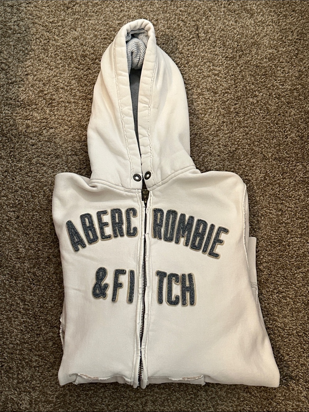 Abercrombie & Fitch Off-White Full-Zip Hooded Sweatshirt